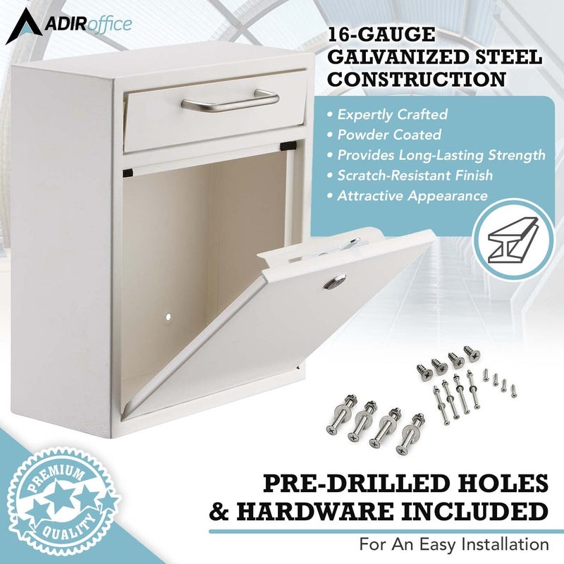 AdirOffice Wall Mount Mailbox - Mailbox with Lock and Keys- Durable Wall Mounted Locking Mailbox and Cash Drop Box for House, Apartments and Bussiness After Hours Deposits - Image 2